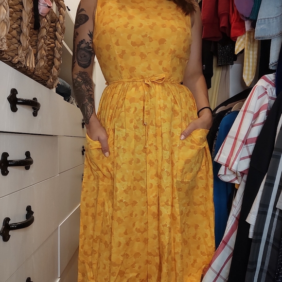 Vintage style retro yellow wrap dress 1950s xs-med - Picture 4 of 5